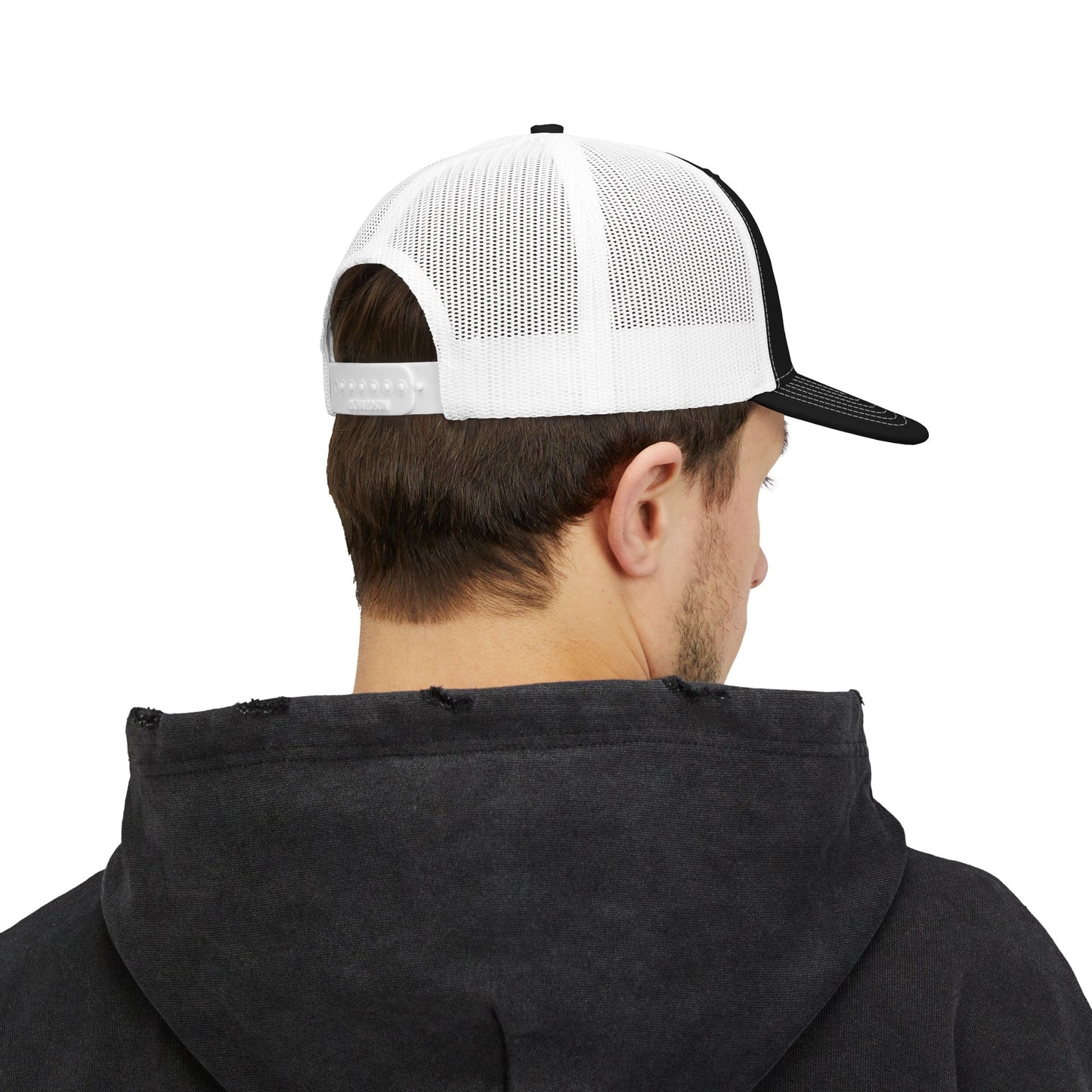 Embroidered Trucker Cap — Nautical Ammonite Skull Design